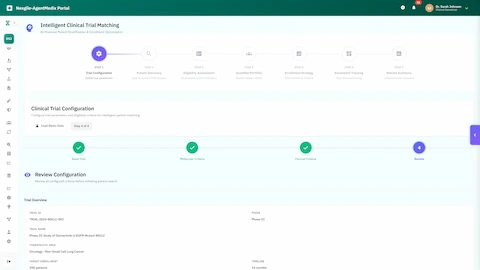 Intelligent Clinical Trial Matching Digital Worker interface